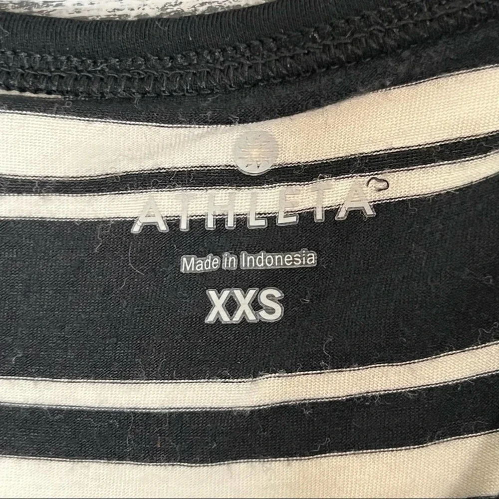 Athleta Black and Ivory Striped Sleeveless Tee‎ with Wrap Style Back Size XXS